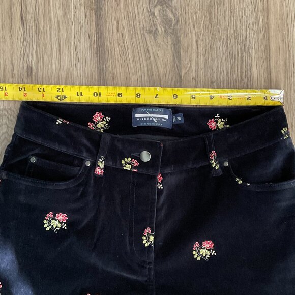 Ply The Waters Guideboat Co Blue Velvet Velour Pants Embroidered Floral Size 26 - Picture 7 of 8